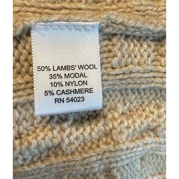 Banana Republic Cardigan Sweater Sz Med Cashmere Blend Tan Cable Knit Mock Neck - Picture 6 of 11